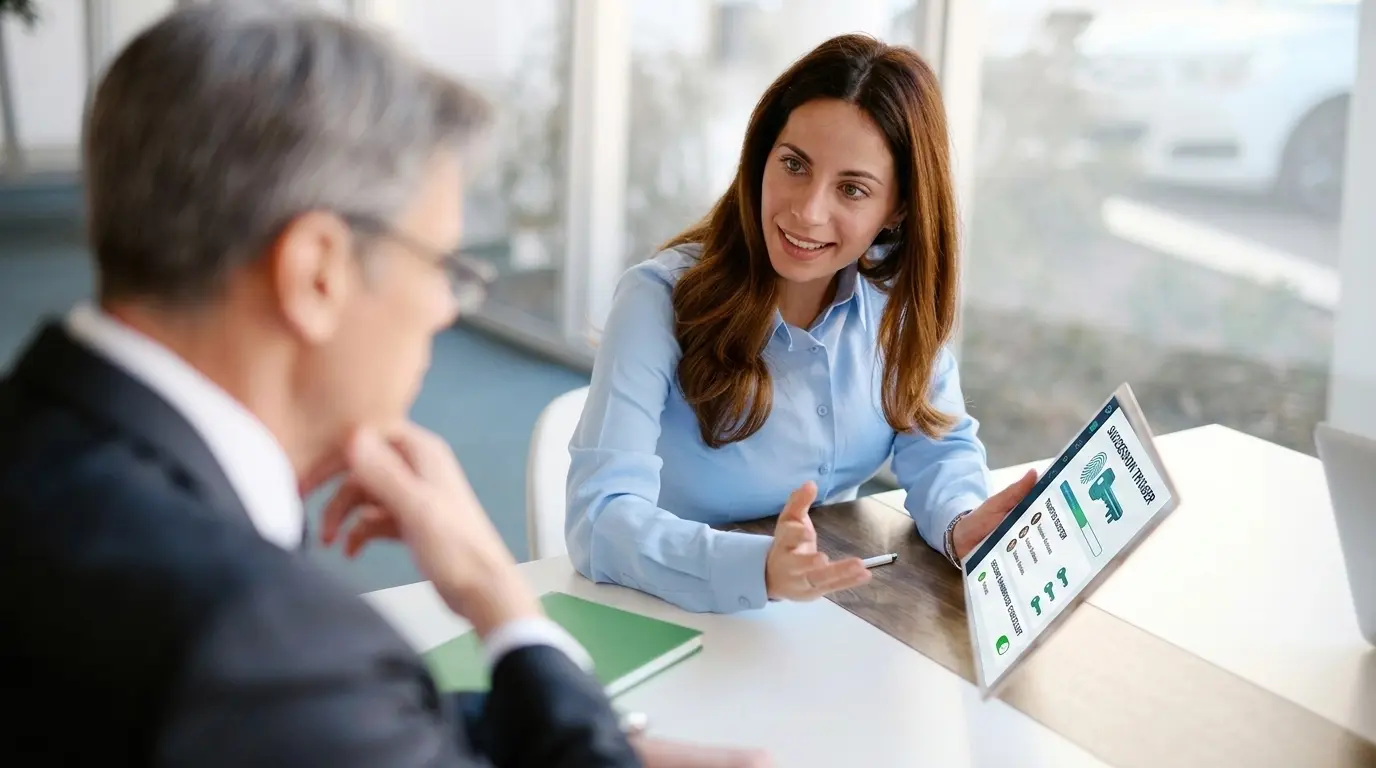 A business founder preparing a secure handover using a digital succession trigger.